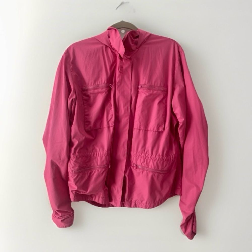 Bebe Sport Relaxed-Fit Hooded Jacket Pink Womens L Large Lightweight Windbreaker - Picture 2 of 13